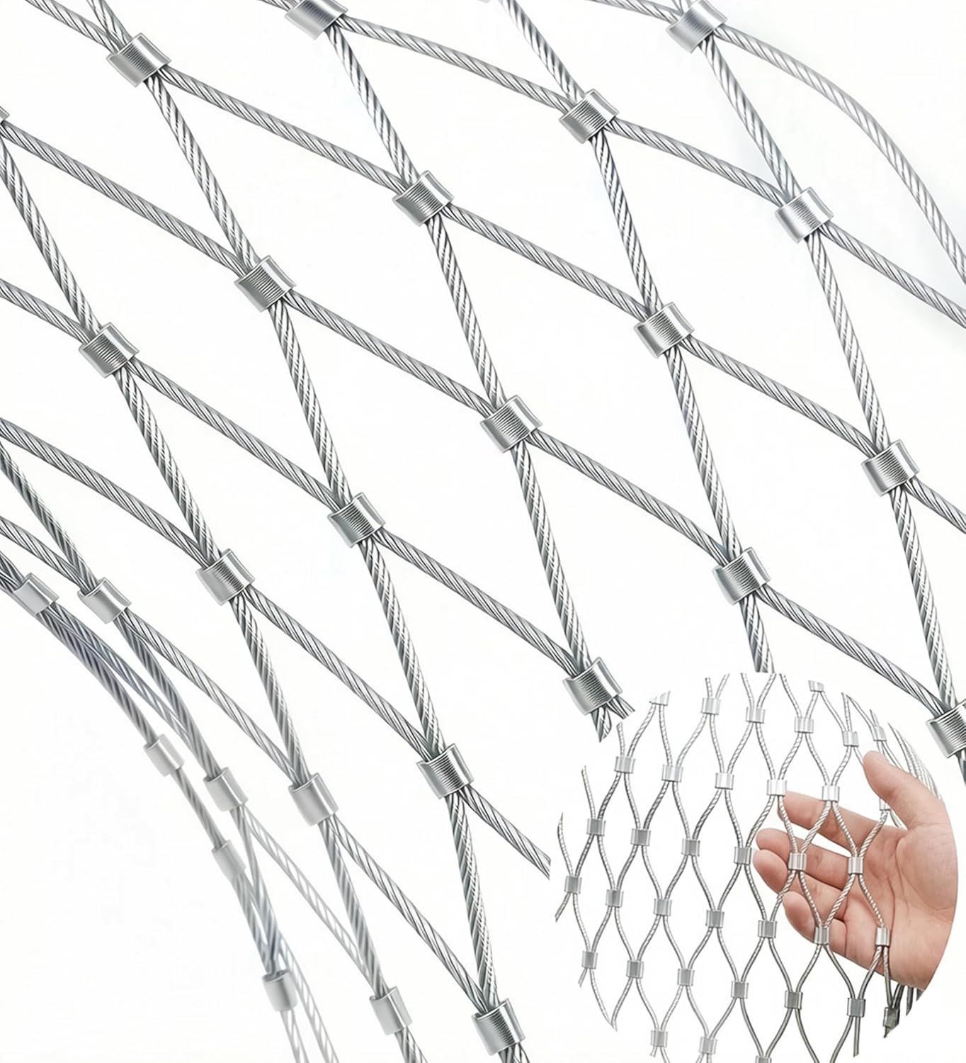 Stainless Steel Wire Rope Mesh, 4x6ft Wire Rope Net, 4 Inch Opening Cable Wire Mesh Netting, Balcony Protection Net,Garden Poultry Chicken Wire Netting, Animal Fence