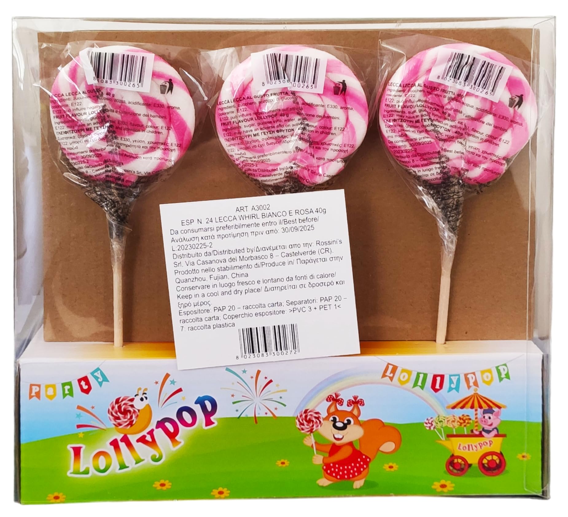 Lollypop Party Lecca Lecca Girandola Bianco e Rosa al Gusto di Frutta Box 24x40g