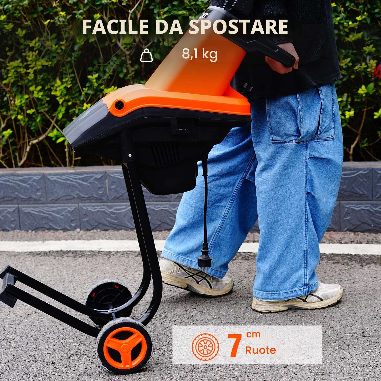 Biotrituratore Elettrico 2500 W, Spessore Ramo 45 mm, Sacco Raccolta 50 L