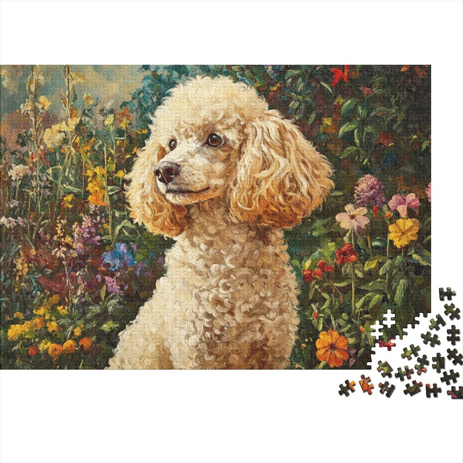 Poodle Jigsaw 1000 Piece Challenge Game for Adults Flowers Impossible Jigsaw Puzzles 1000 Piece Puzzle Educational Game Puzzle Gifts 1000pcs (75x50cm) — image 1