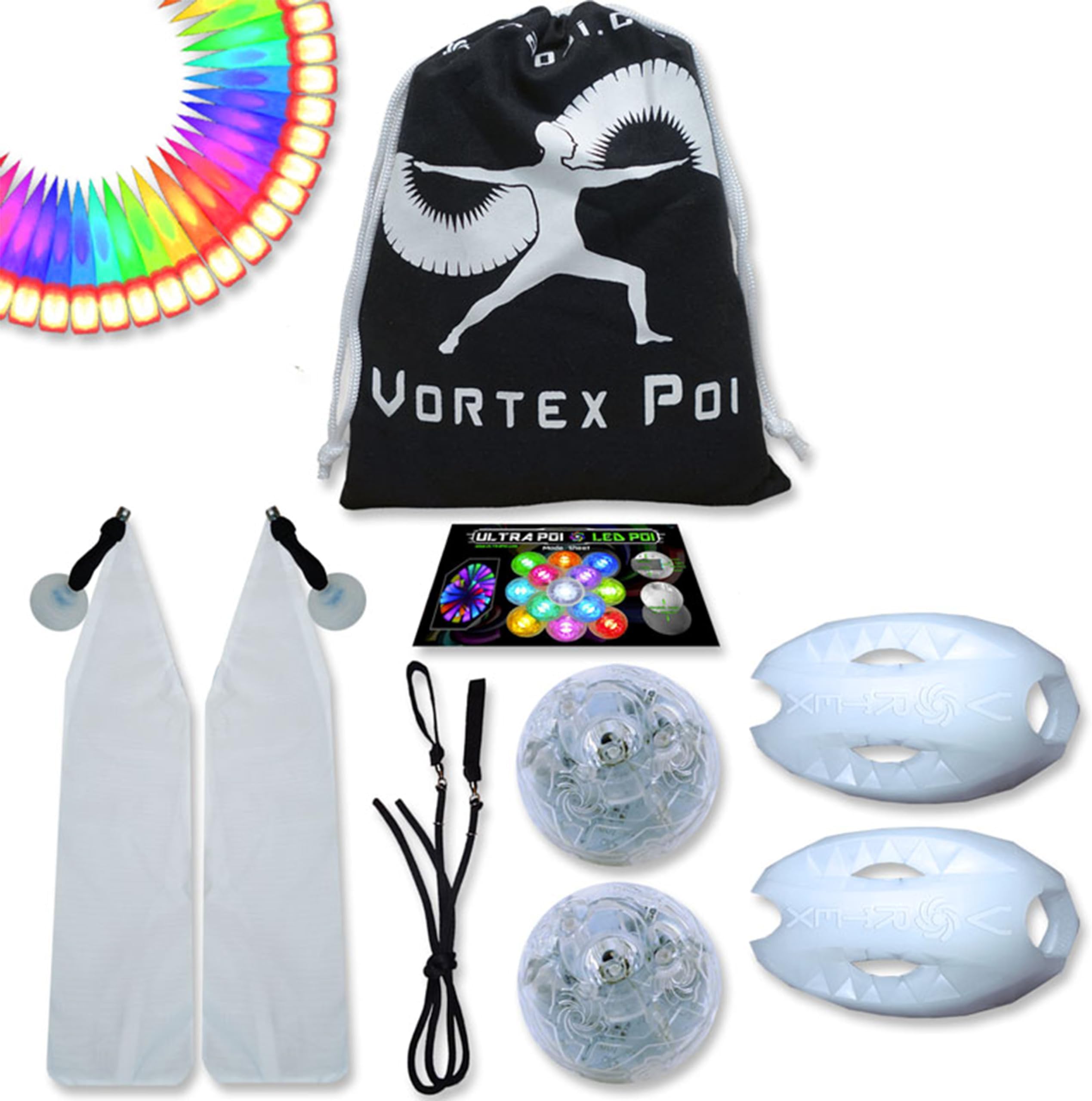 UltraPoi Vortex Poi w/UltraKnobs - LED Poi Set - Best Light Up Glow Poi - Flow Rave Dance - Spinning Light Toy