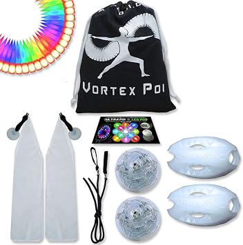 UltraPoi Vortex Poi w/UltraKnob LED Set - Light Up Glow Poi - Flow Rave Dance - Spinning Light Toy
