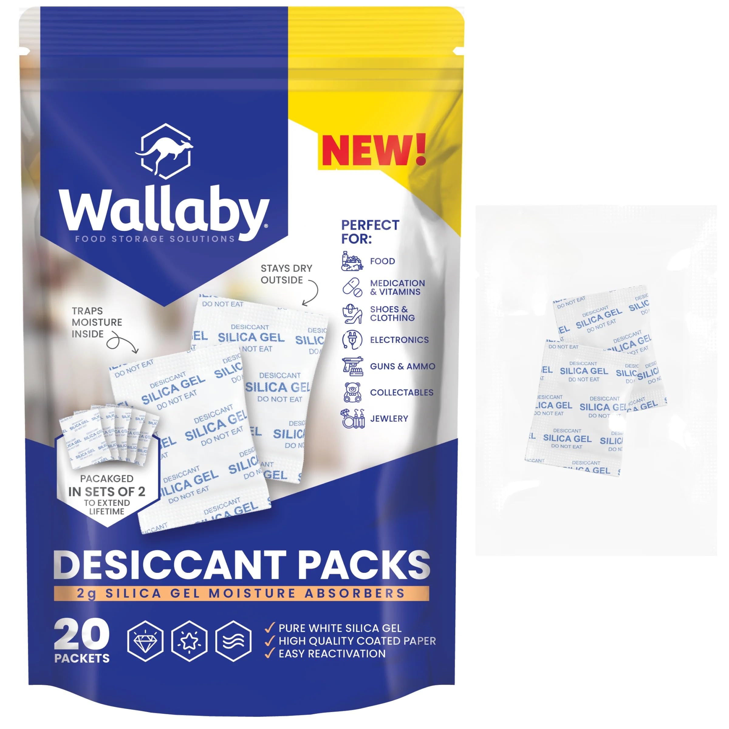 Wallaby 2g Food Safe Desiccant Packets for Moisture Control (20-pack)