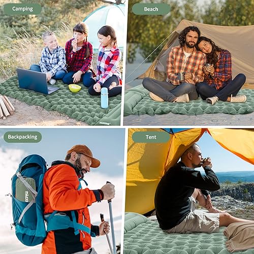 Miniatura 7 de Colchoneta de dormir doble para acampar, ultraligera autoinflable para 2 personas con almohada incorporada, alfombrilla de aire portátil para