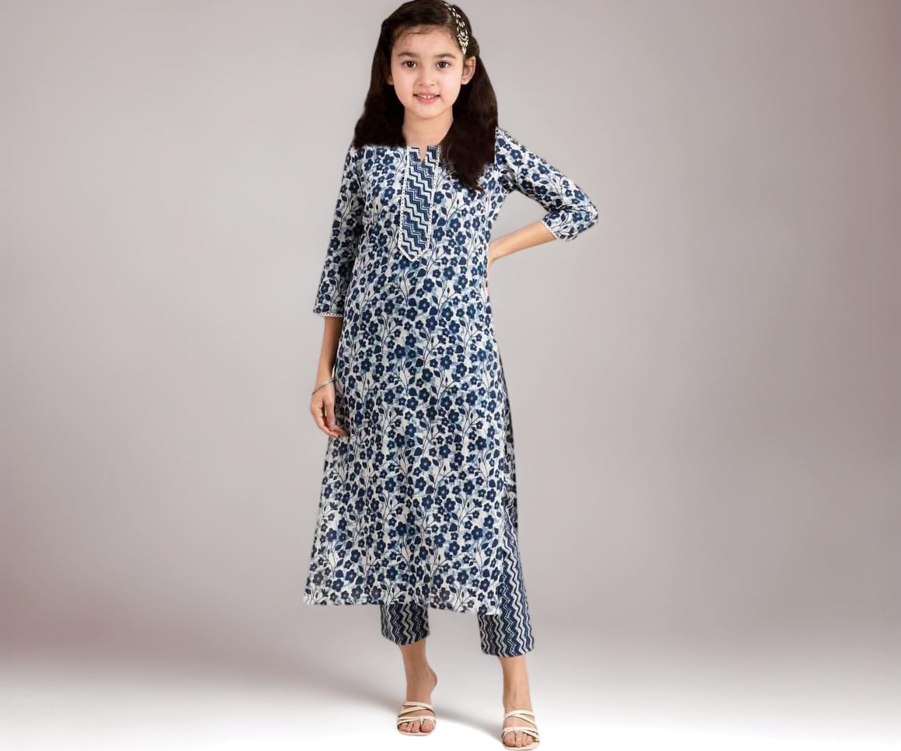 Girl's Cotton Blend Salwar Suit Set Girls Cotton Kurta Set, Printed kurti for Girls
