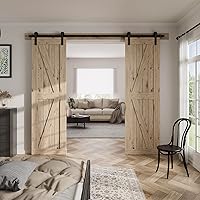 Vista 42 de CCJH - Kit de herrajes para puerta corrediza de granero de 10pies, resistente, suave y silencioso, fácil de instalar, p/paneles de puerta indiv.