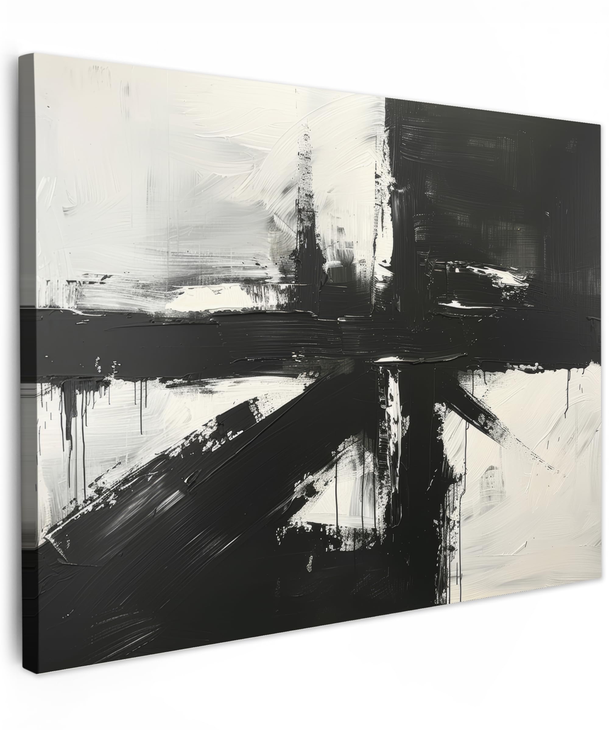 MuchoWow© Canvas Wall Art 31"x24" / 80x60 cm Decor Paintings Print framed on Canvas Pictures for Hallway Art - Black - Modern - White — image 1