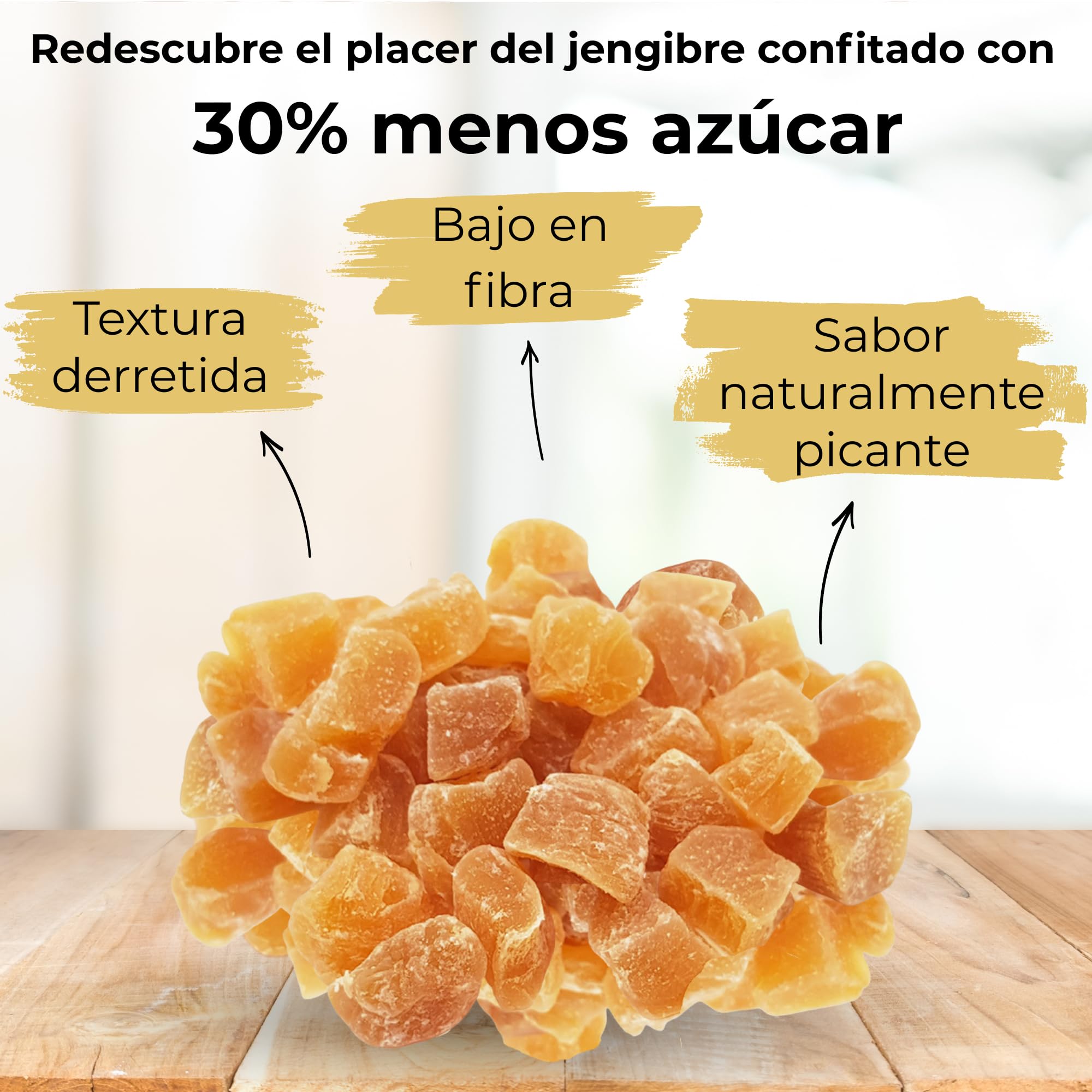MA bio-épicerie - Jengibre Confitado Ecológico Reducido en Azúcar -30% en Cubitos 1850 g - Jengibre Deshidratado a Granel sin Conservantes - Alternativa Más Ligera