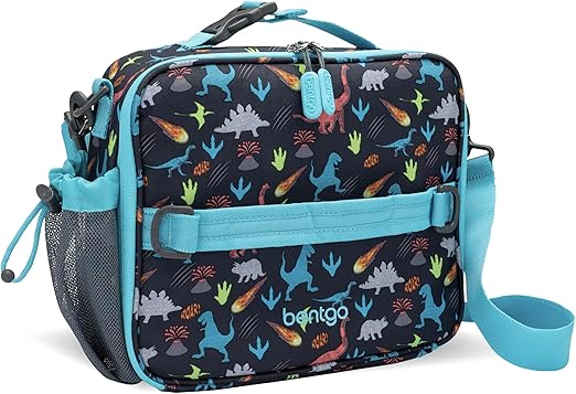 Bentgo Kids Lunch Bag - Double-Insulated, Reusable Lunch Bag for Kids 3+ with Adjustable Strap; Holds Lunch Box/Water Bottle/Snacks; Easy-Clean, Water-Resistant & Pockets (Dinosaur)
