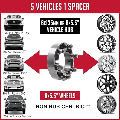 Miniatura 2 de Wheel Accessories Parts 2 espaciadores de rueda multitaladro de 6 en 5.50 y 6 en 5.315 in 1.50 pulgadas de grosor 0.551 in 1.50 14 x 1.50 rosca