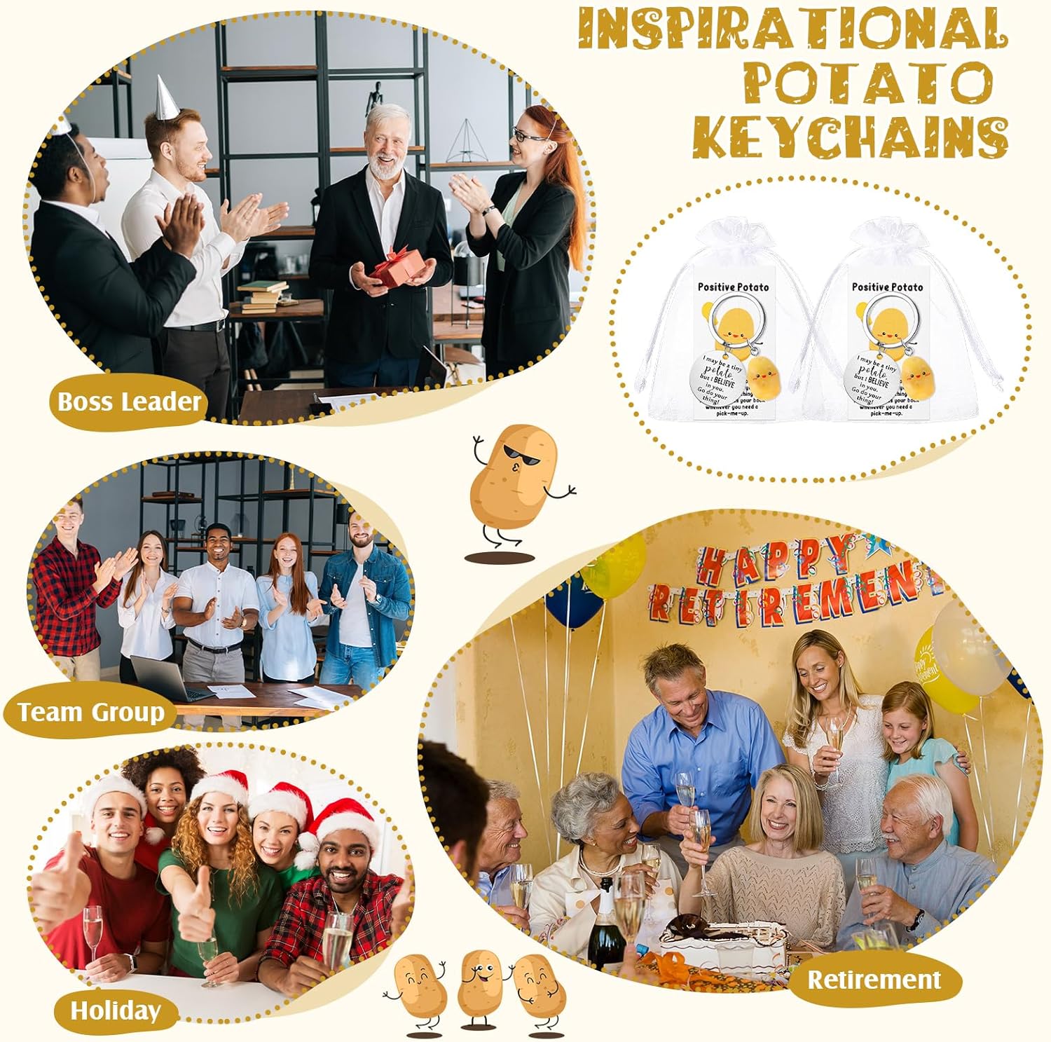 Ecation Positive Potato Keychain Emotional Teacher Appreciation Gift for End of Year Graduation Coworker Team Cna Week