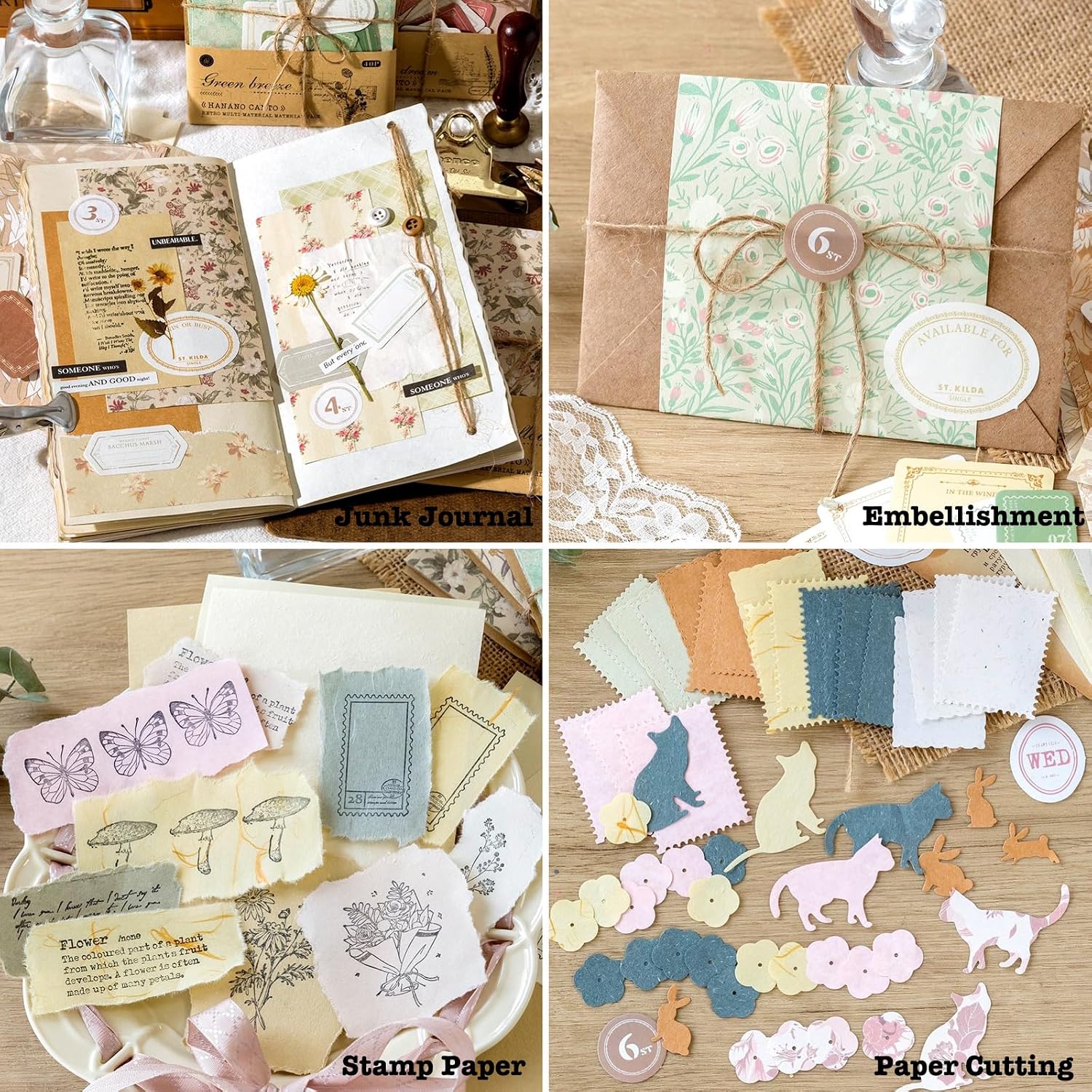 240 Pcs Vintage Floral Scrapbook Paper & Label Journaling Stickers Assorted Set - 6 Pack Mixed Special Textured Paper for Scrapbooking Planner Junk Journal Supplies Collage 4.1x5.8 Inch A6