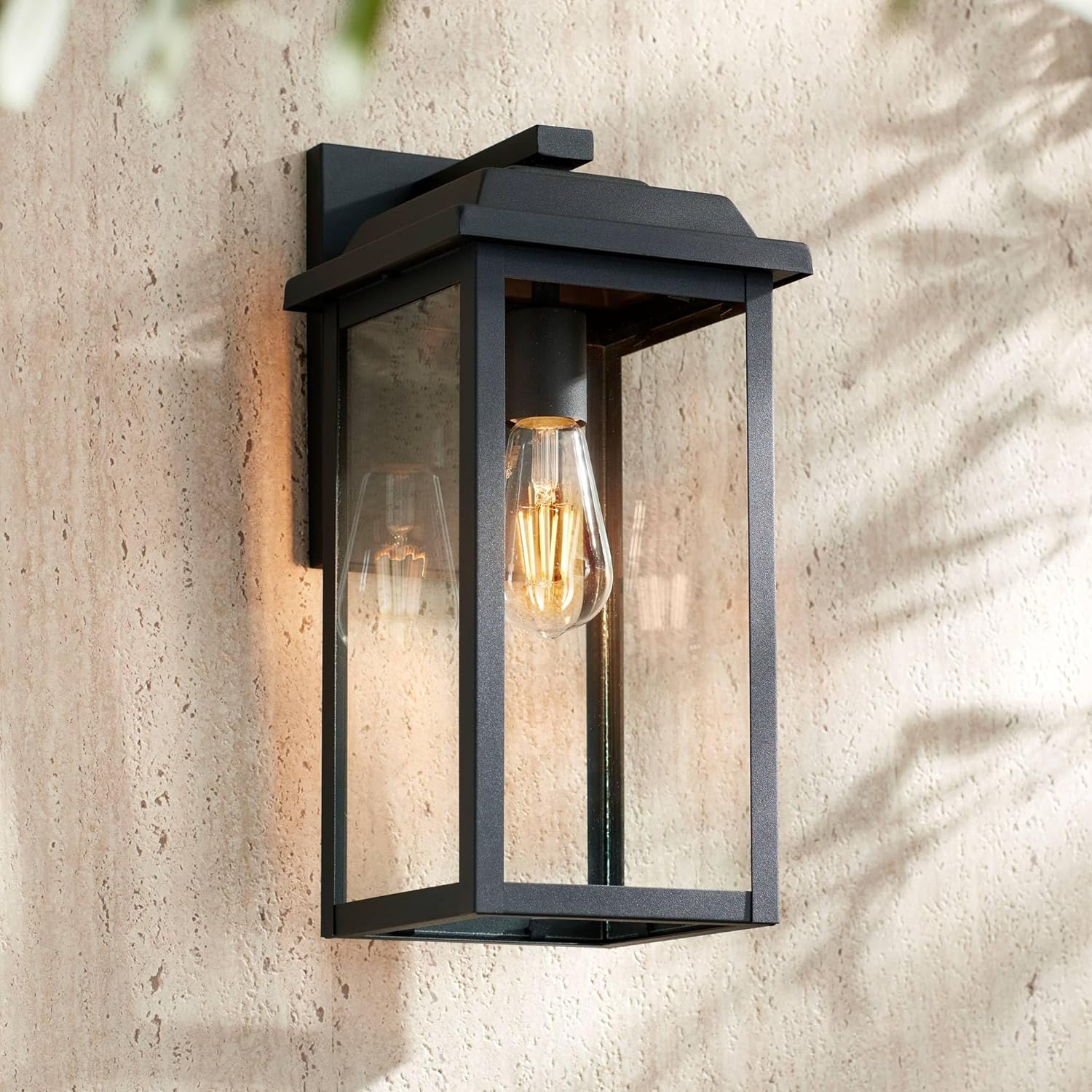 John Timberland Eastcrest Modern Outdoor Wall Light Fixture Textured Black 15 1/4" Clear Glass Panels for Exterior Barn Deck House Porch Yard Patio Outside Garage Front Door Garden Home Roof