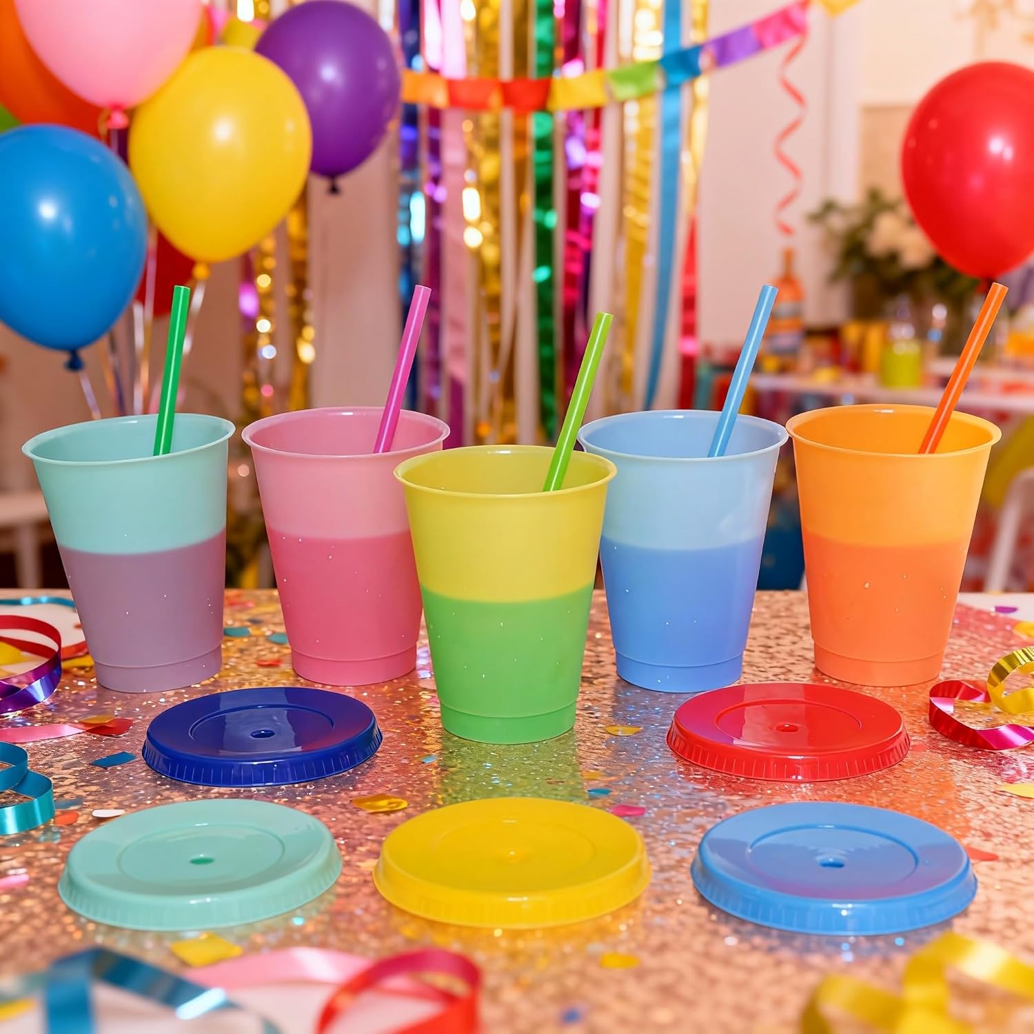 16 oz Color Changing Cups, 5 Colors, Reusable Tumbler, Set of 5