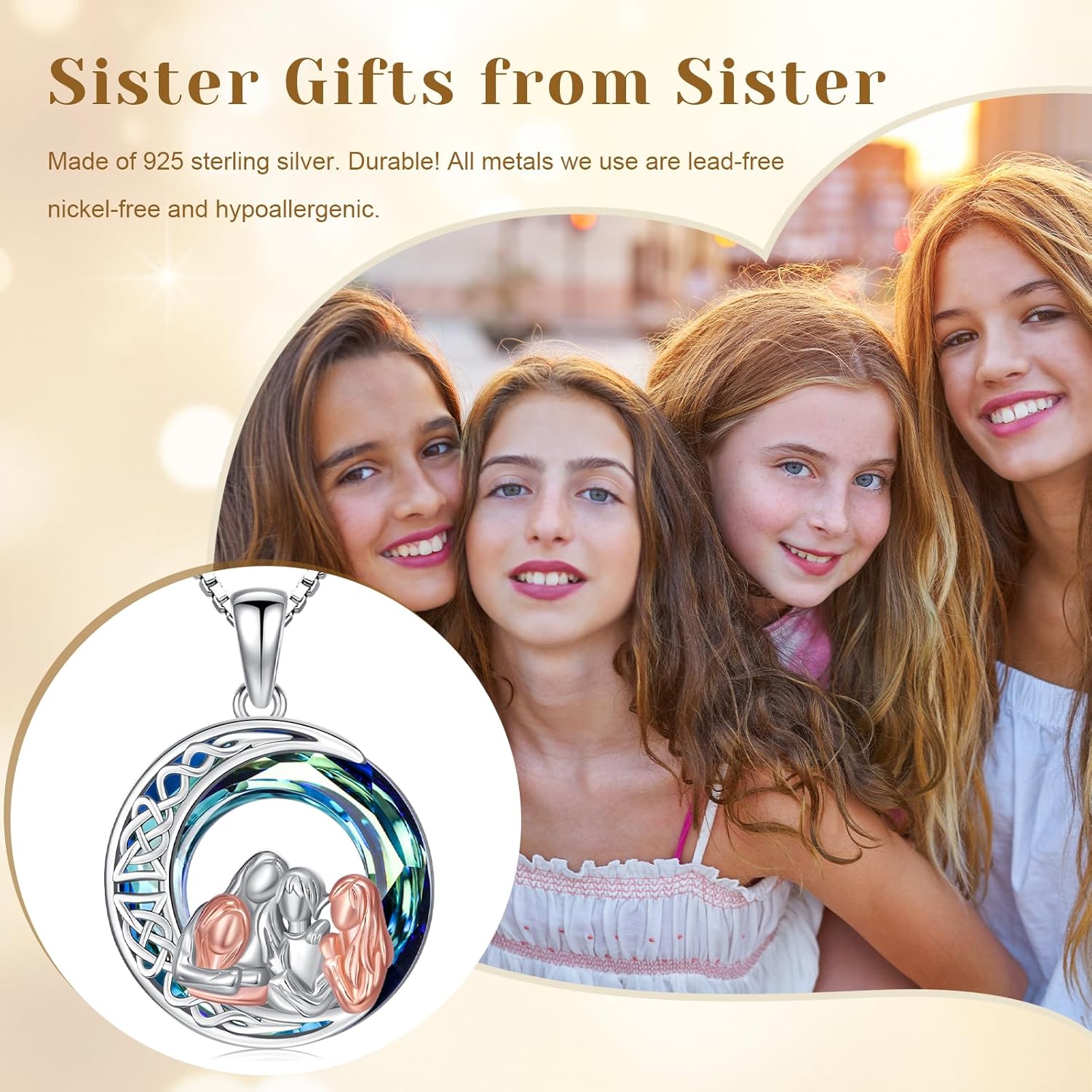 JUSTKIDSTOY Sisters Birthday Gifts from Sister Sterling Silver Sisters Crystal Pendant Jewelry for Women Friends - Image 6