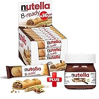 Vista 1 de B-Ready Crispy Wafer Bars - 36 Count + Bonus Mini Glass Jar (0.88 oz) - Delicious Nutella Spread with Hazelnut and Cocoa - Perfect Snack for Anytime