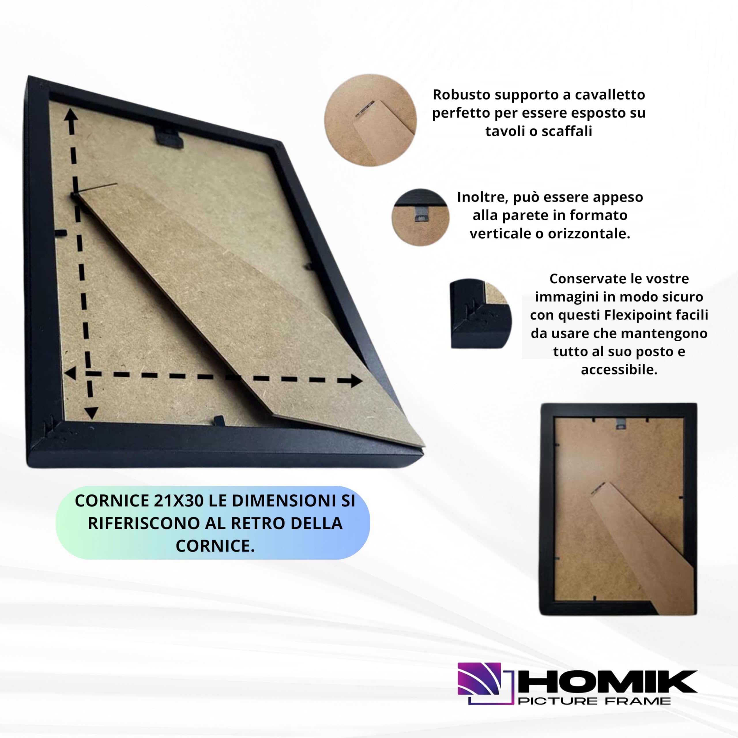 Cornice per Foto A4 | Con Vetro Acrilico Di Sicurezza - Portafoto in Vetro DIN A4 Nera per Decorazioni Interne | Ideale da Regalare e Appendere al Muro
