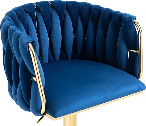 Miniatura 25 de SZLIZCCC Taburete de bar ajustable de terciopelo moderno, taburete de bar giratorio de 360 grados, taburete de isla de cocina curvado con respaldo