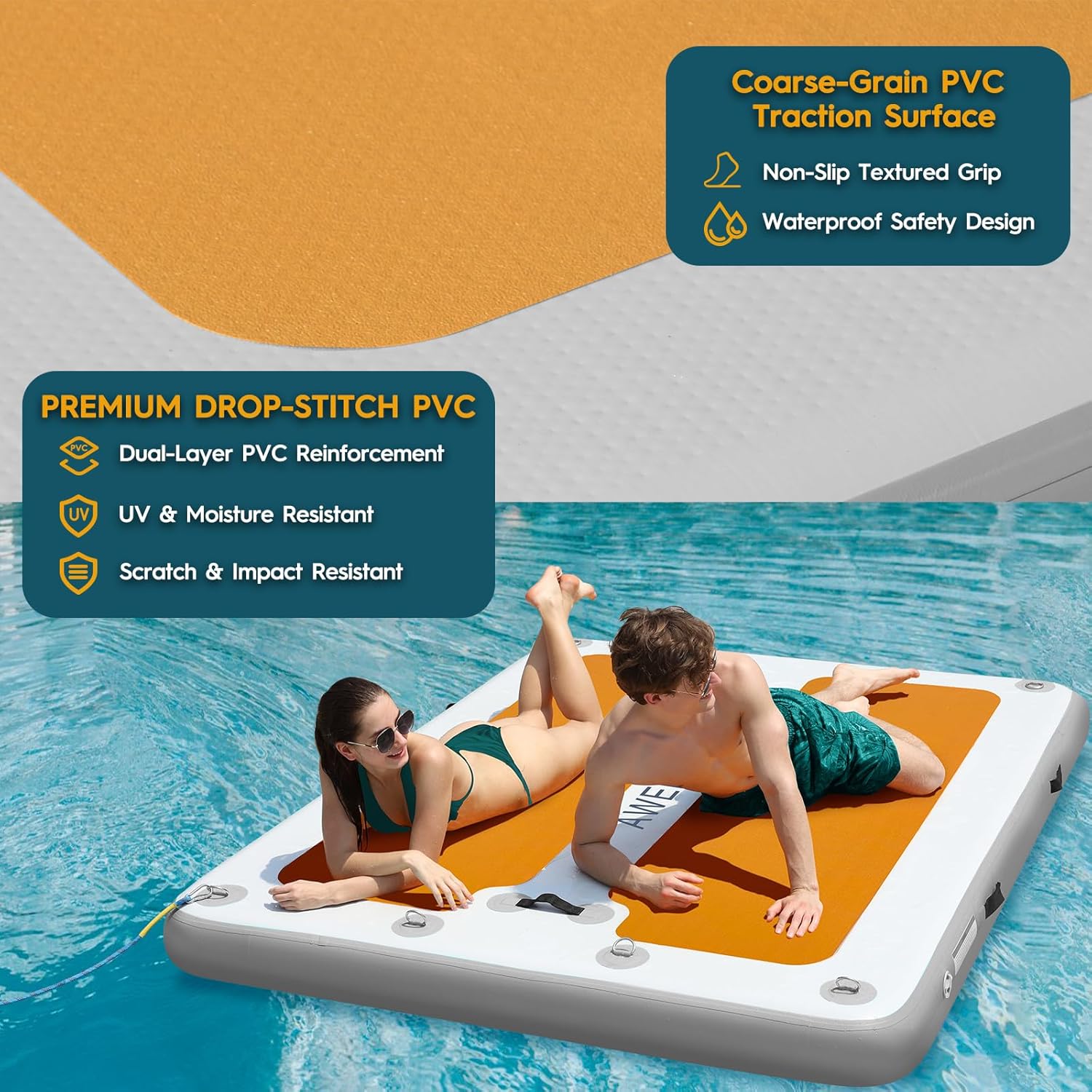 AWEMUFA Inflatable Floating Dock with Ramp 5ft/6ft/8ft/10ft Inflatable Dock Floating Platform, Floating Island Mat Boat Float Lake Floats, Large Rafts Floaties for Adult Pool Ocean Beach Boat Parties