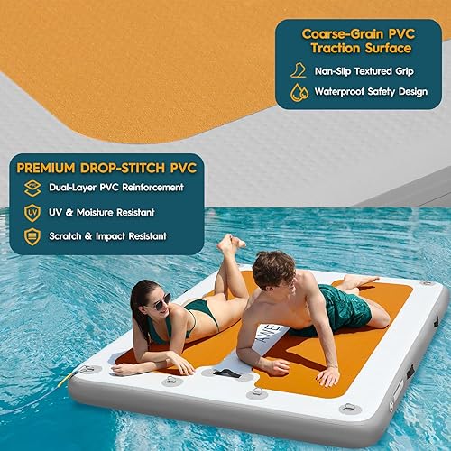Vista 2 de Muelle flotante inflable de 5 pies/6 pies/8 pies/10 pies, flotadores de lago para adultos, plataforma de agua flotante para fiestas de verano, barco