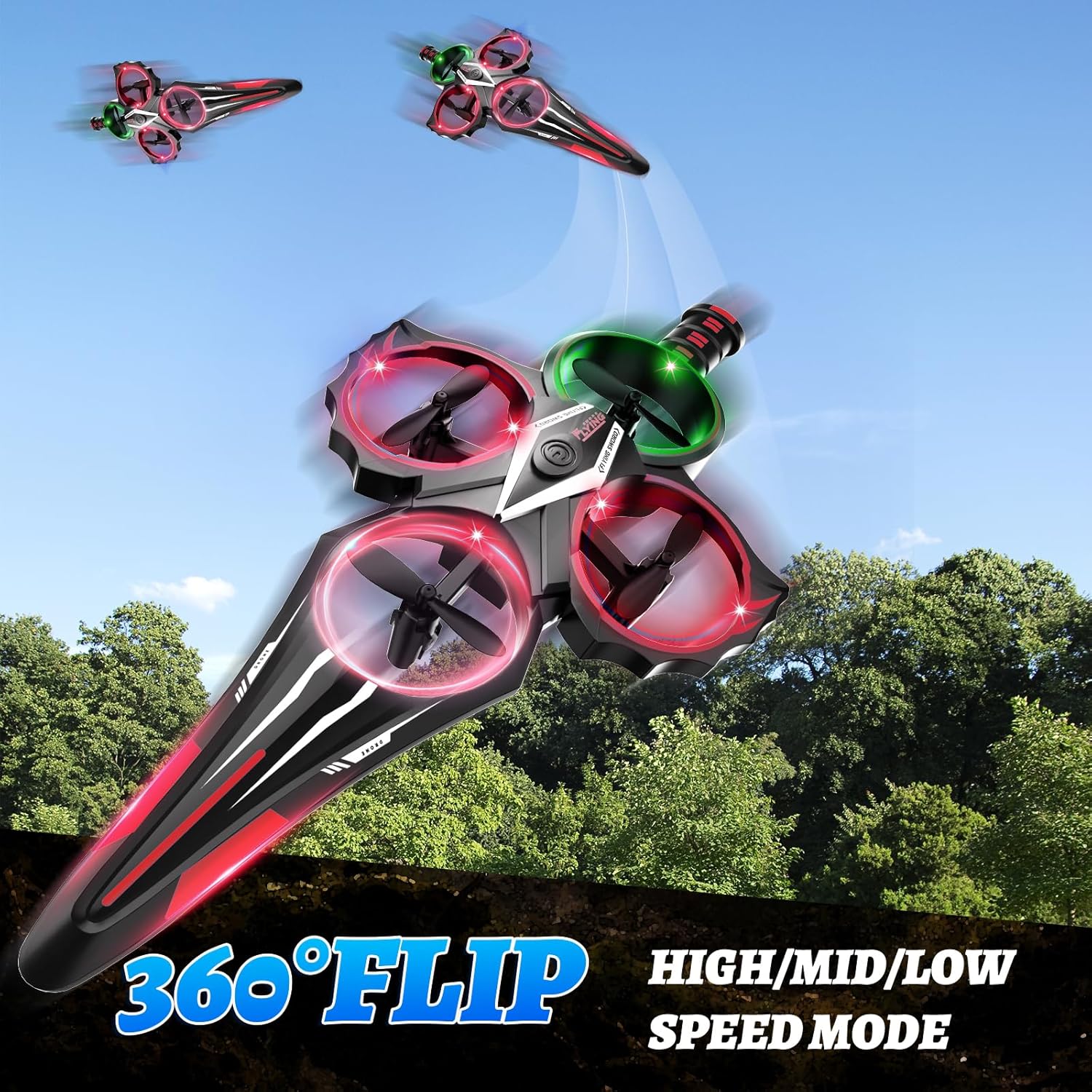 Gesture Control Flying Sword RC Airplane for Kids Ages 8-12, Remote Control Flying Toy with LED Lights, 360 Flip, Gravity Sensing, 3 Speeds, Easy Takeoff Landing, Gift for Boys Girls, Red