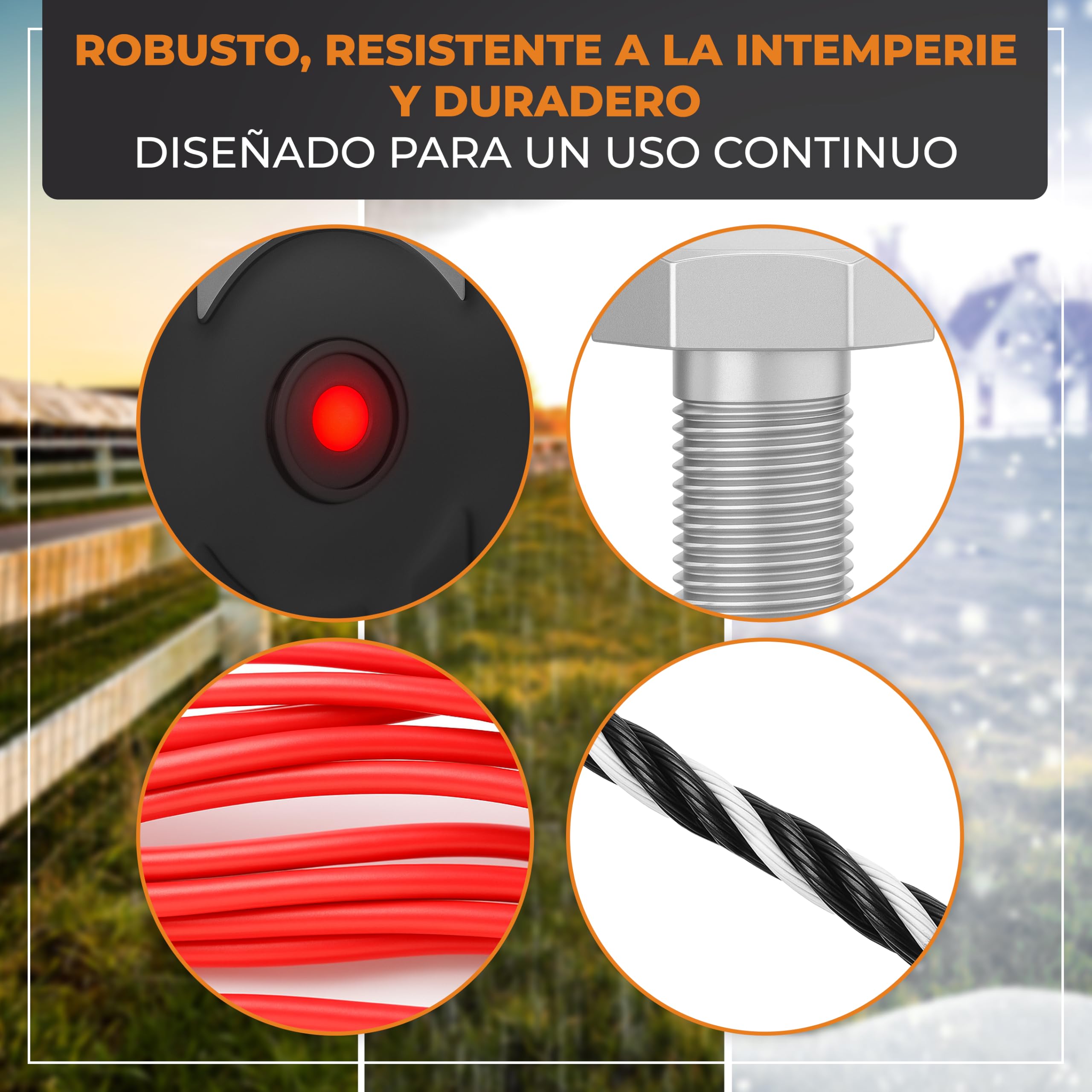 Kit inicio M pastor eléctrico con 100m hilo y 10 postes | Incluye 100m de hilo, 10 postes, aisladores de anillo y puesta a tierra para gatos y animales pequeños.