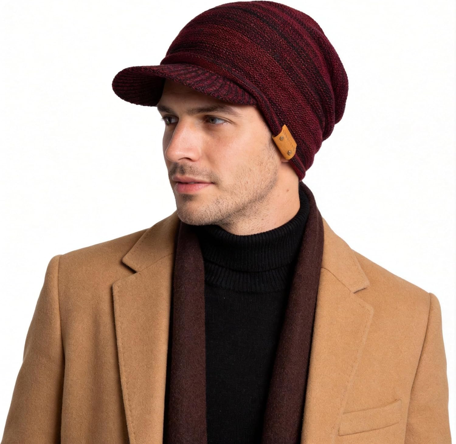 Ruphedy Mens Beanie with Brim Winter Hat Knitted Thick Fleece Visor Beanie with Bill B5042 - Image 6