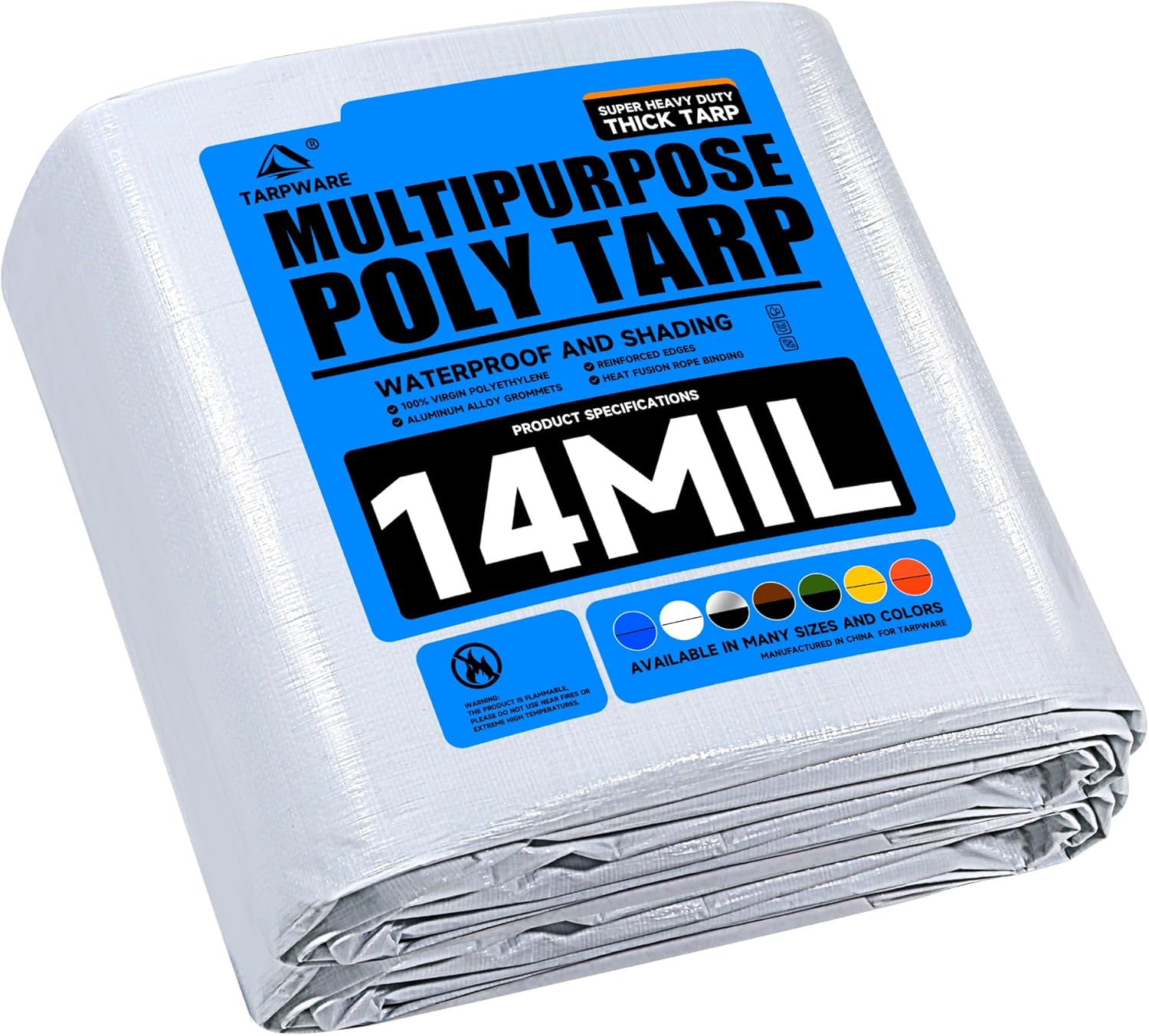 16'x20' White Heavy Duty Waterproof Full Size Tarp, Durable Poly Tarpaulin with Grommets&Reinforced Edges, UV Resistant Tarp Cover for Vehicle/Pool Cover/Boat/Tent/Construction site
