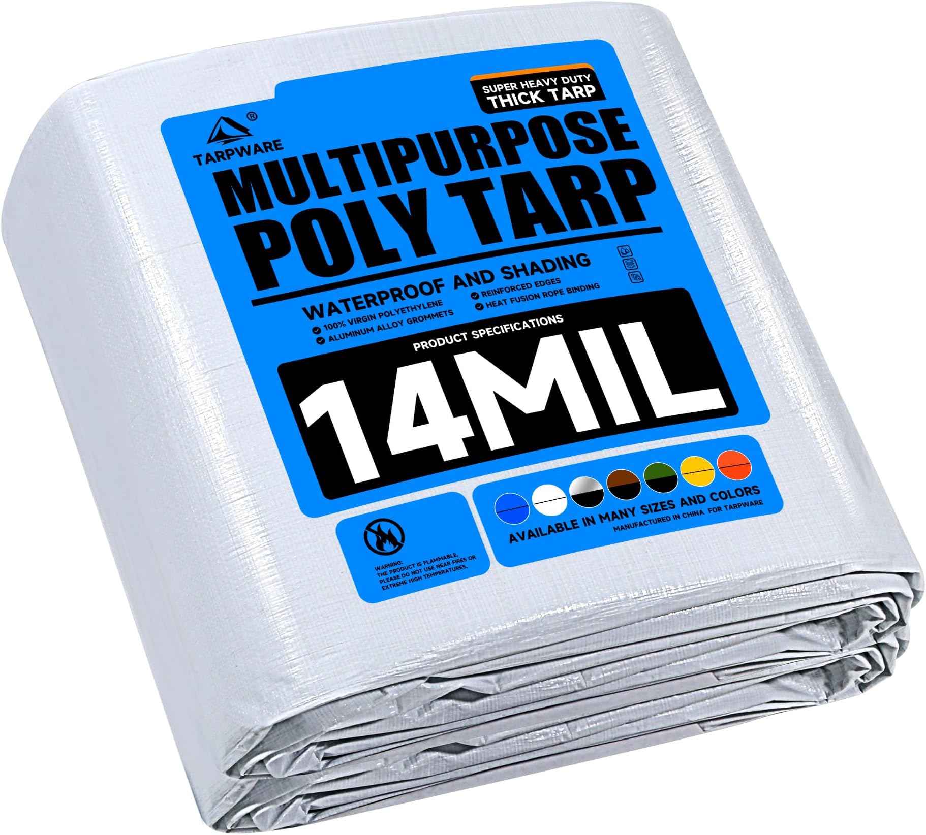 8'x10' White Heavy Duty Waterproof Full Size Tarp, Durable Poly Tarpaulin with Grommets&Reinforced Edges, UV Resistant Tarp Cover for Vehicle/Pool Cover/Boat/Tent/Construction site