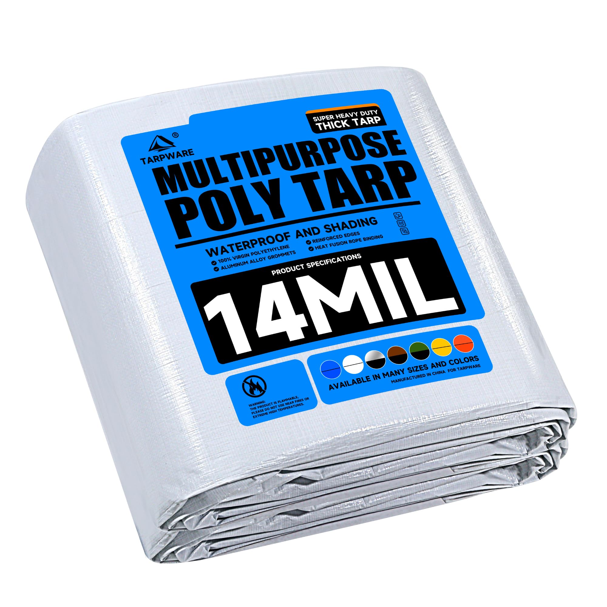 8'x10' White Heavy Duty Waterproof Full Size Tarp, Durable Poly Tarpaulin with Grommets&Reinforced Edges, UV Resistant Tarp Cover for Vehicle/Pool Cover/Boat/Tent/Construction site