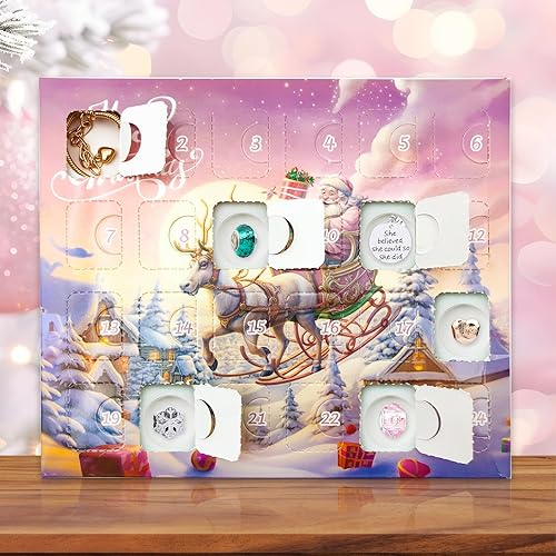Miniatura 7 de Pulsera con dijes de Navidad rosa 2025, calendario de Adviento con 22 colgantes y 2 pulseras, calendario de Adviento con cuenta regresiva de 24