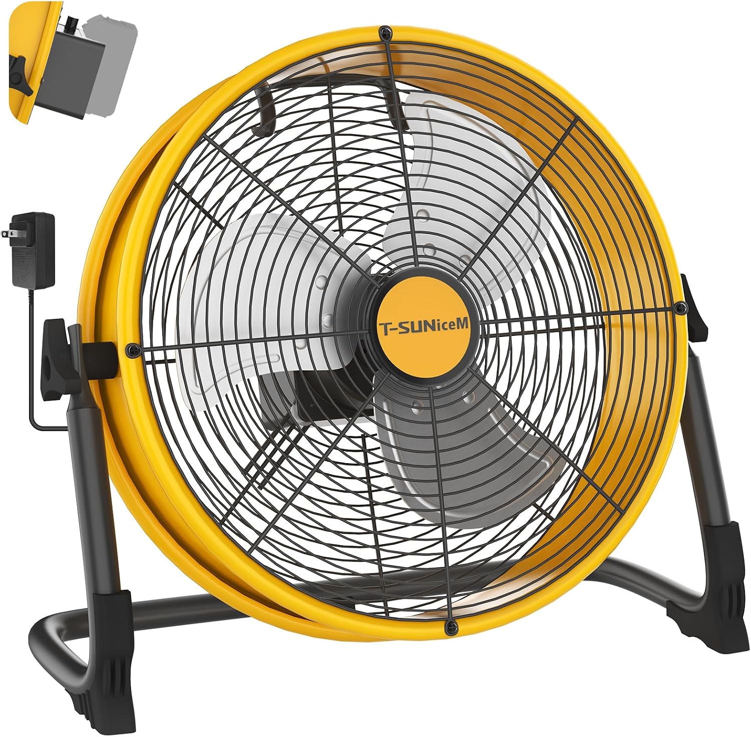 16" Battery Operated Floor Fan Compatible with Dewalt 20V Max Battery, High Velocity AC DC Portable Fan with USB Output, Metal Blade Cordless Jobsite Fan for Garage, Camping, Workshop, Emergency Use