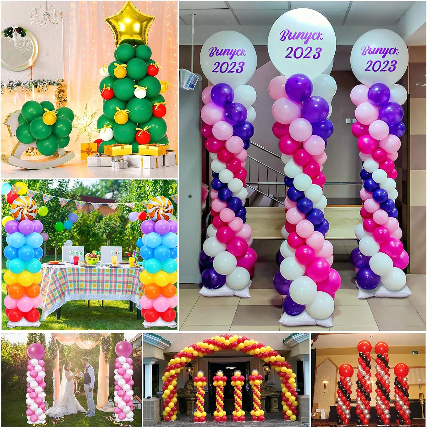 4 Sets Adjustable Balloon Column Stand and Balloon Pump, 9 Feet Metal Balloon Stands for Floor, Balloon Column kit for Baby Shower Graduation Wedding Birthday Party