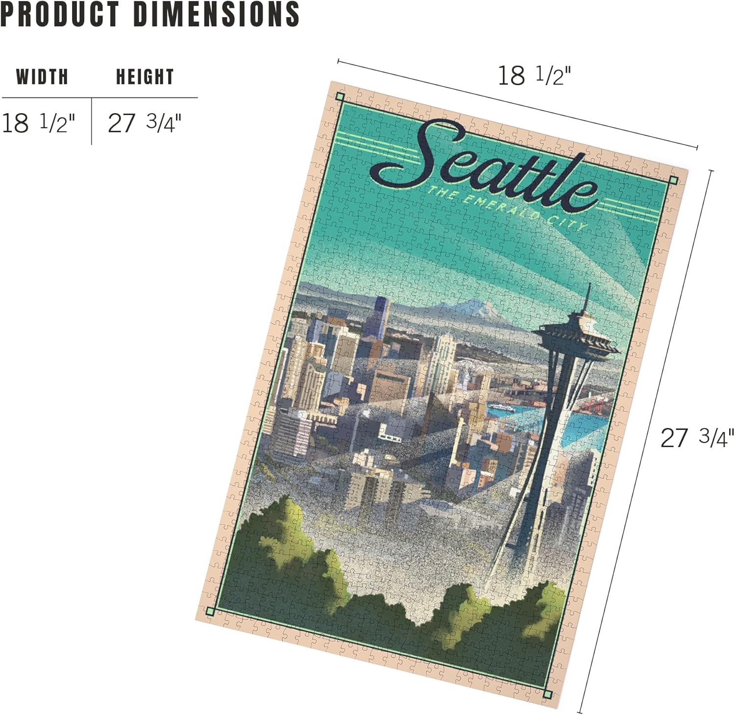 "Lantern Press Seattle, Washington, Lithograph, Skyline, 1000 Piece Jigsaw Puzzle for Adults, Made in USA with Reference Poster"