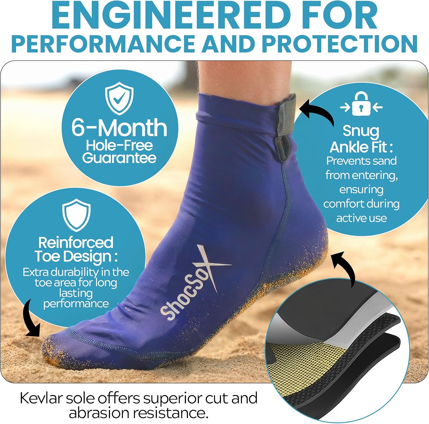 ShocSox Sand Socks for Beach Volleyball & Soccer – Reinforced Sand Volleyball Socks with No-Holes Soles & Maximum Protection