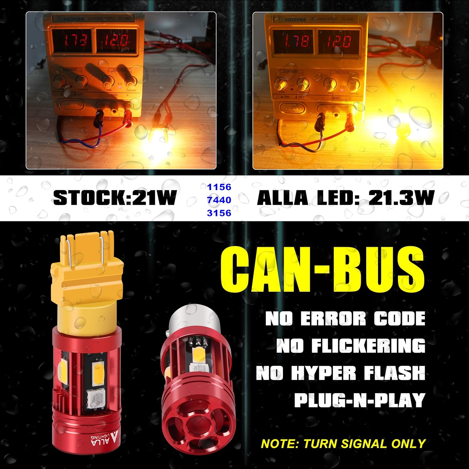 Alla Lighting T20 7440 CANBUS LED Bulbs Single Filament Turn Signal Lights 7440NA 7441 7440LL WY21W W21W, 21W Amber Yellow, Plug-n-Play CAN Bus Error Free 12V, No-Hyper-flash