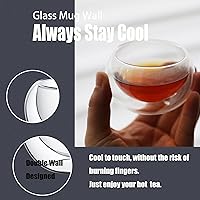 Vista 3 de PunPun Juego de 4 tazas de té de vidrio de borosilicato de doble pared de 2.7 fl oz, tazas de espresso, aislantes al calor, tazas de té