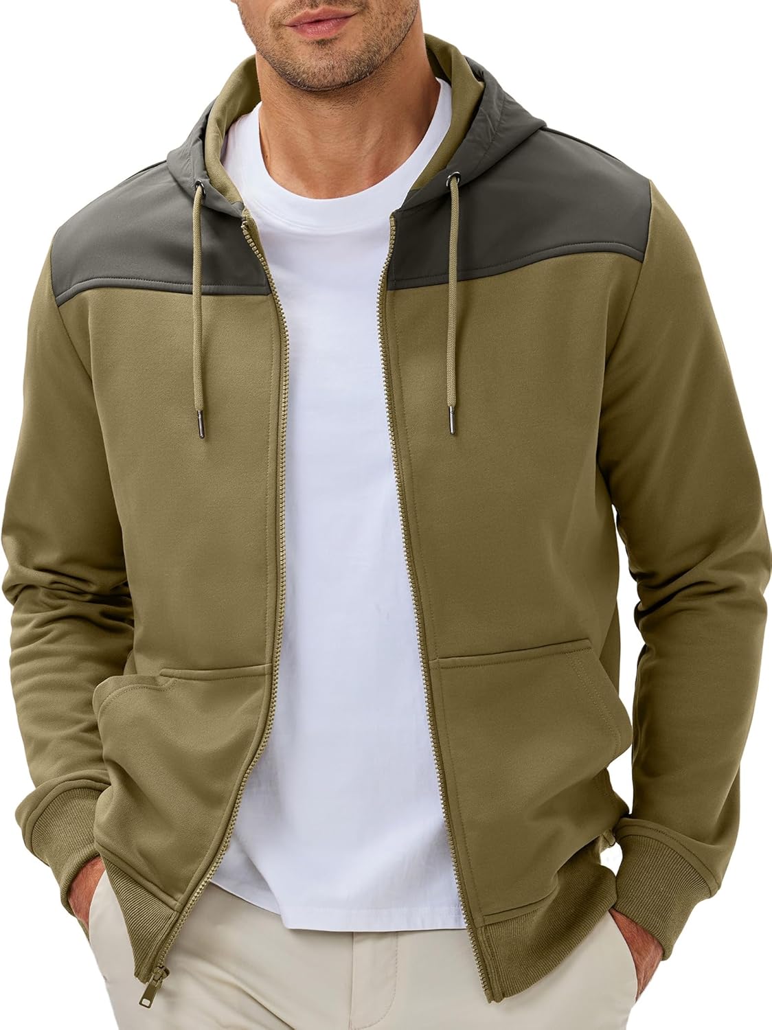 JMIERR Men Hoodie Zip Up Casual Drawstring Hooded Jacket with Pockets Workout Hiking Sweatshirt