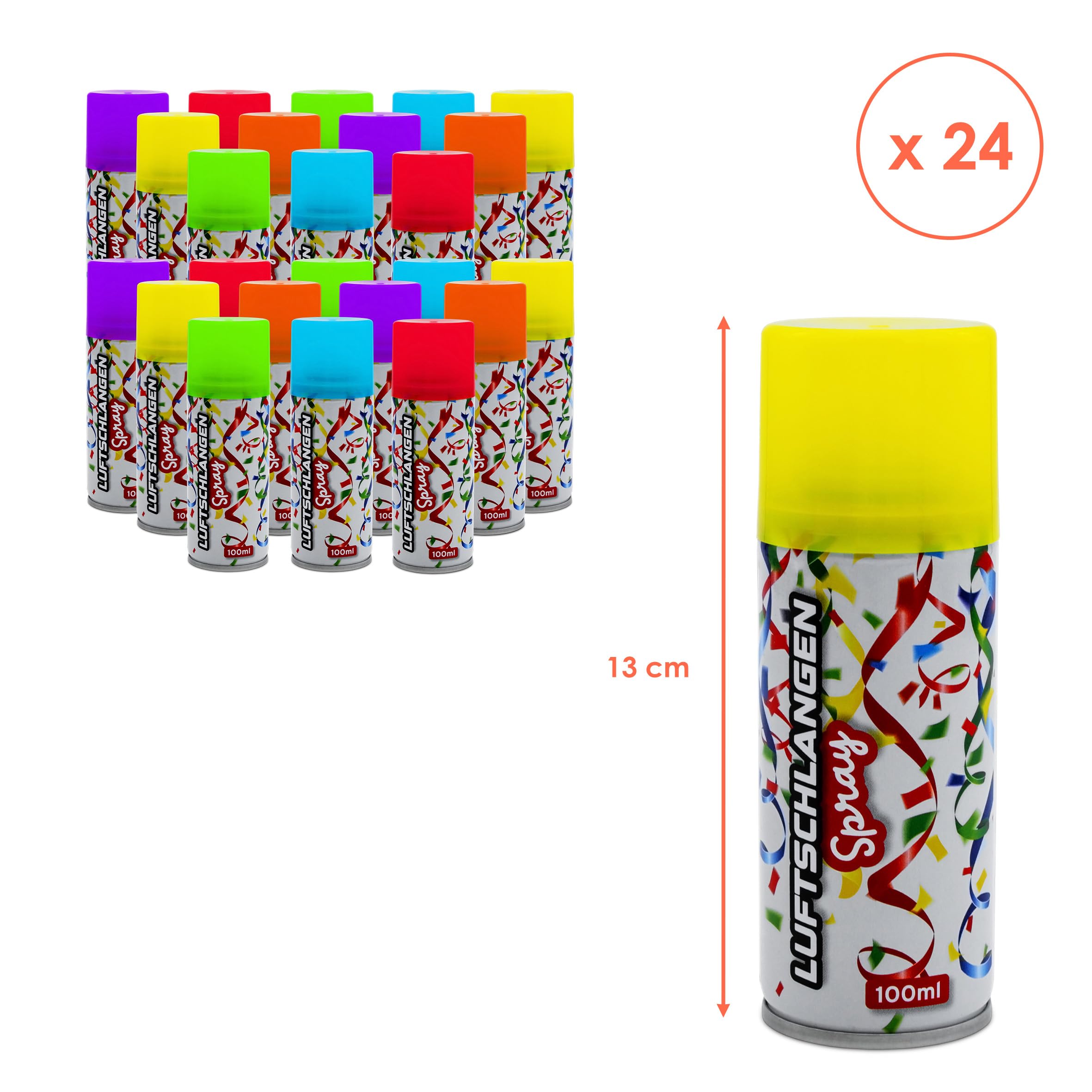 Spetebo Fluorescencyjny spray 100 ml – opakowanie 24 szt. – dekoracja karnawałowa z rozpylaniem serpentyny w 6 kolorach – dekoracja karnawałowa, dekoracja urodzinowa, girlanda