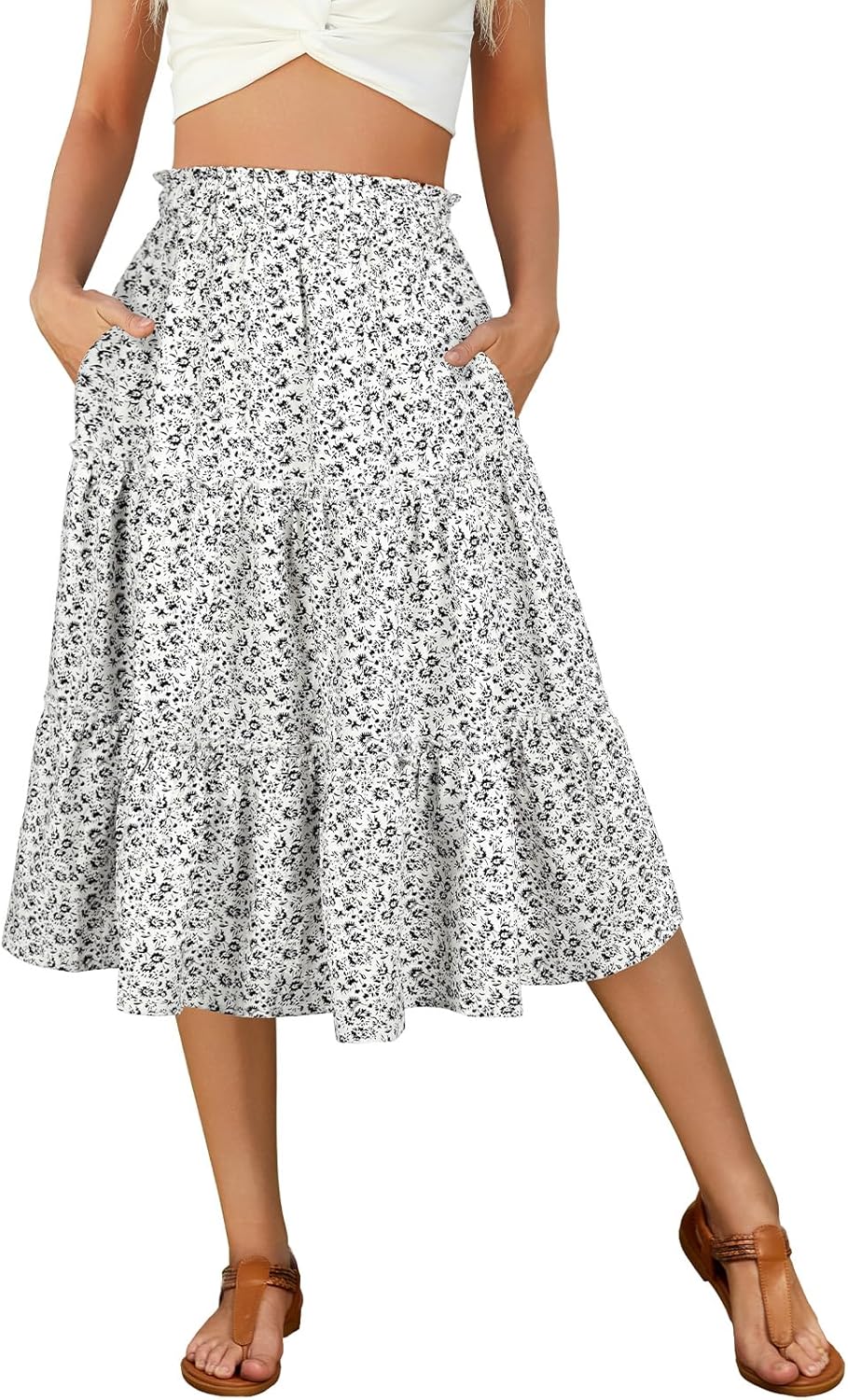 Berydress Midi Skirt for Women with Pockets 2025 High Waist A Line Casual Summer Boho Flowy Tiered Ruffle Beach Skirts