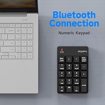 MOFII Number Pad - Black Wireless Bluetooth 5.1 Numeric Keypad Silent 19 Keys USB Keypads, Portable Financial Accounting Numpad 10 Key for Laptop/Notebook/Surface Pro/PC