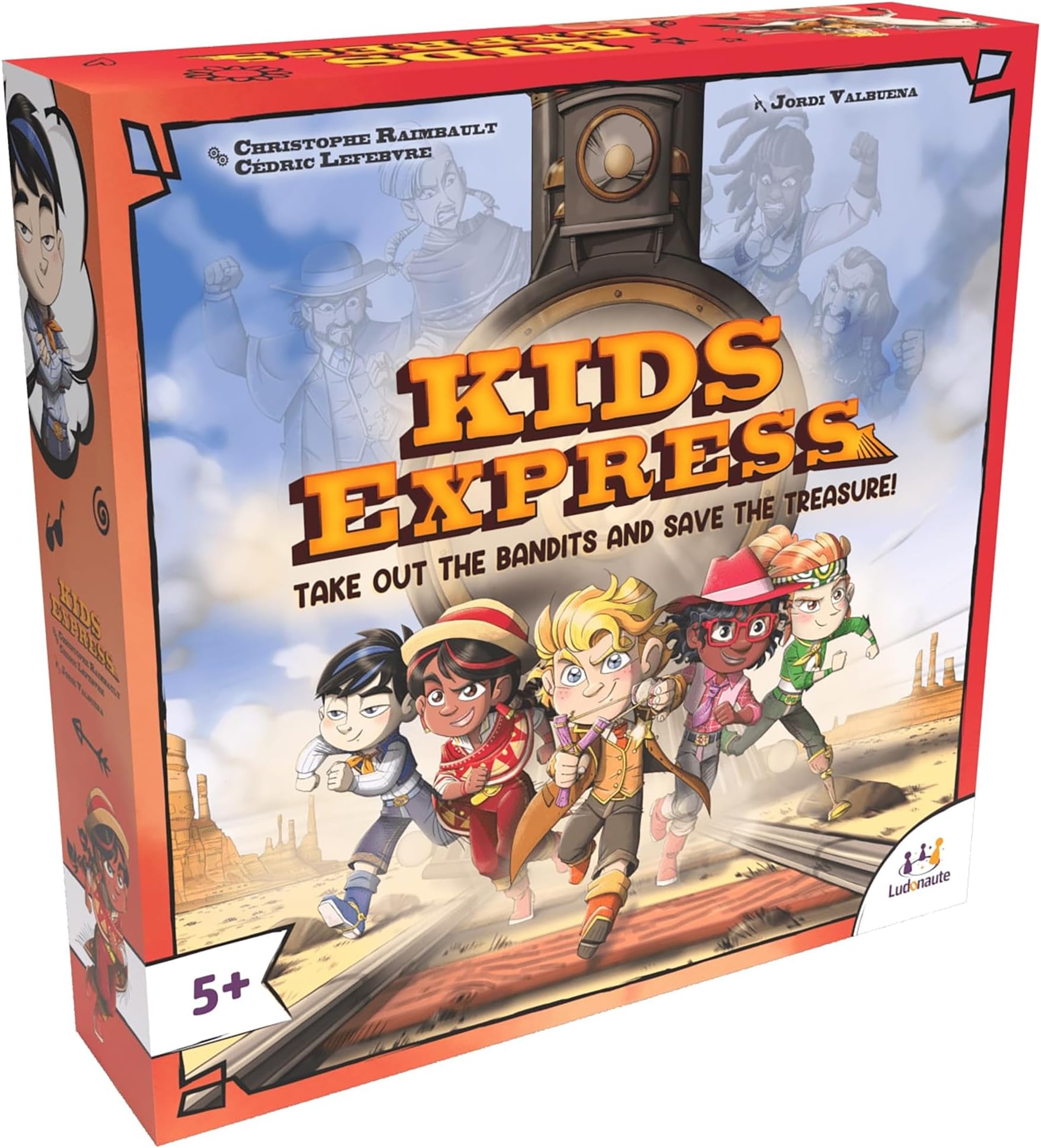 Ludonate: Kids Express - Cooperative Board Game, 3D Train, Flick Projectiles to Hit Bandits, Kids Version of Colt Express, Age 5+, 1-4 Players, 15 Min