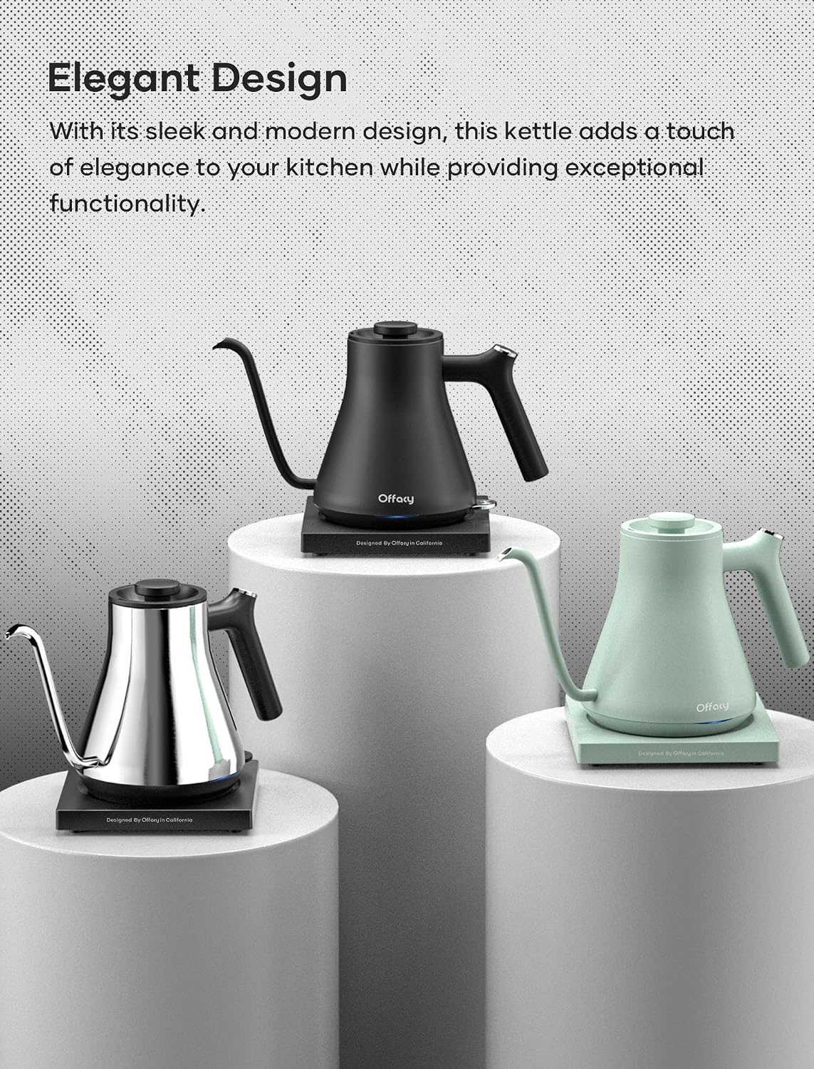 Gooseneck Electric Kettle, Offacy Gooseneck Kettle with 100% Food Grade 304 Stainless Steel, Pour Over Kettle, 1200 Watt Quick Heating, 0.9L, Stainless Steel