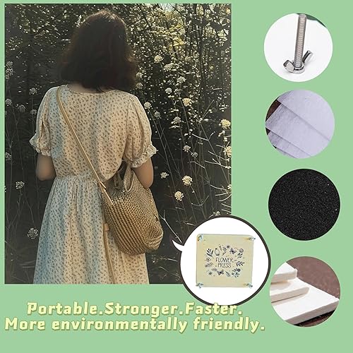 Miniatura 4 de NeonNectar Kit portátil de prensado de flores, 7.5 x 7.5 pulgadas, kit de prensa de hojas de flores de madera crea flores secas prensadas hojas