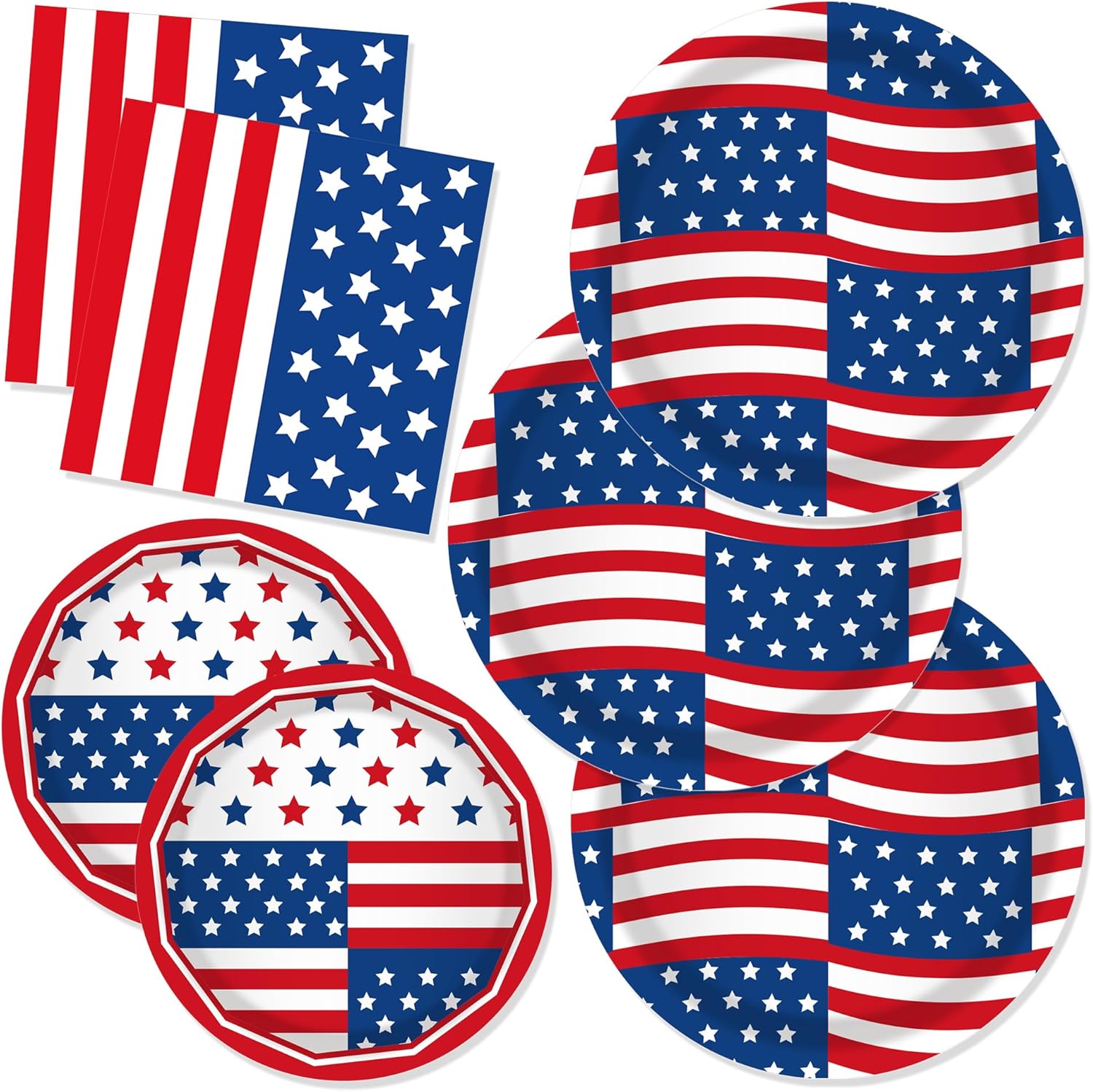 CC HOME American Flag 4th Of July Birthday Paper Plates Napkins National Day Disposable Tableware Set Party Supplies Election Day Theme Dinnerware Sets Serves 24 Guests for Party Plates Napkins 88PCS