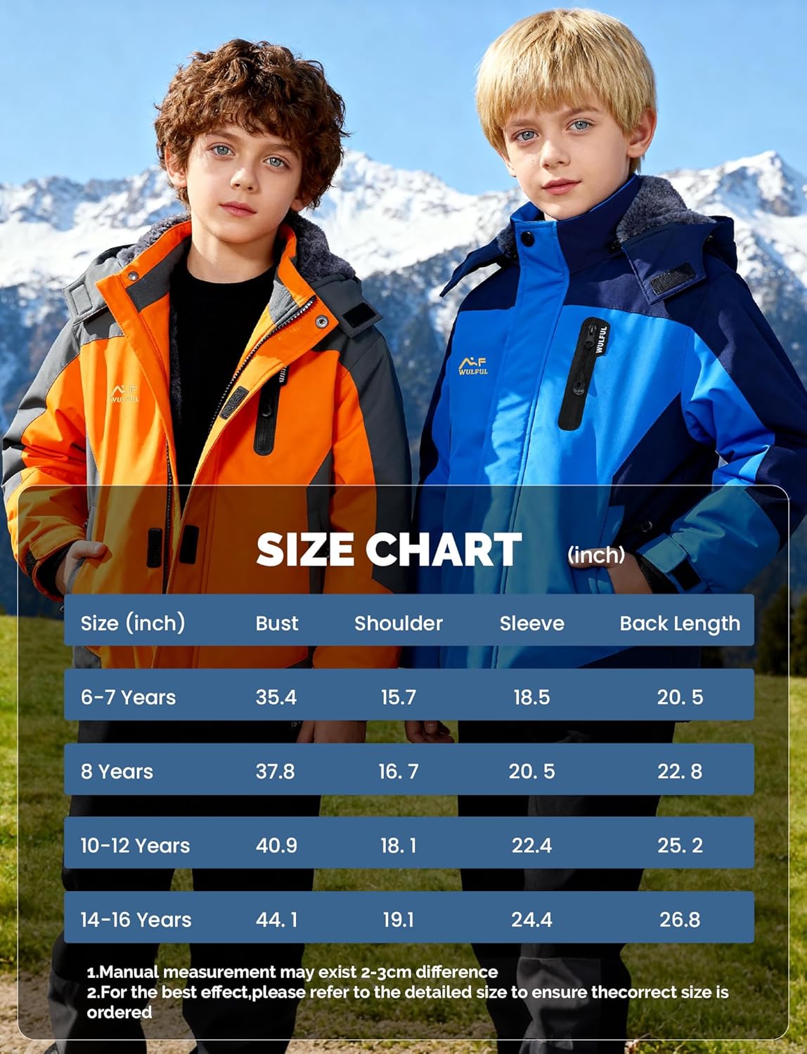 WULFUL Boy's Waterproof Ski Jackets Warm Fleece Lined Hooded Winter Snow Coat - Image 8