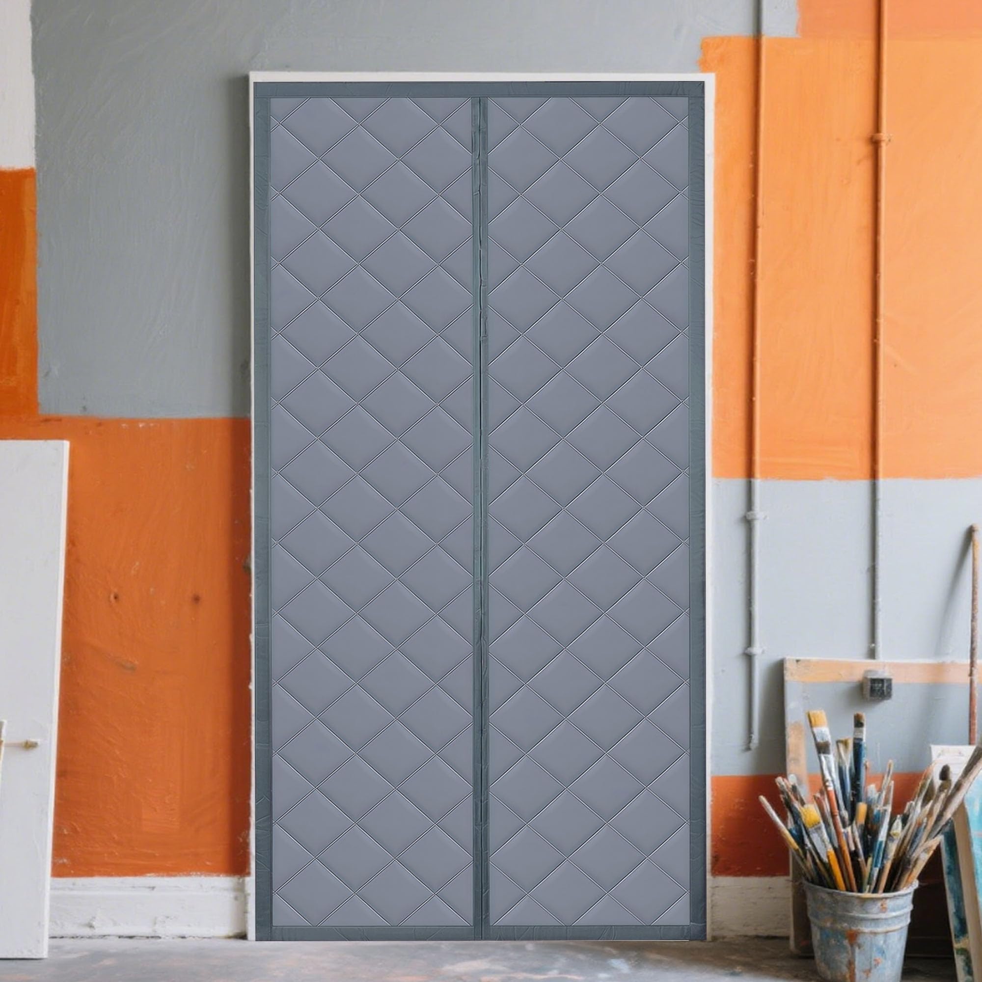 Tenda per Porta 129 x 248 cm Oxford Rinforzato con Magneti Potenti Tenda Termica Magnetica Porte Protezione Dal Freddo per Porta Cantina, Balconi, Terrazze, grigio argento