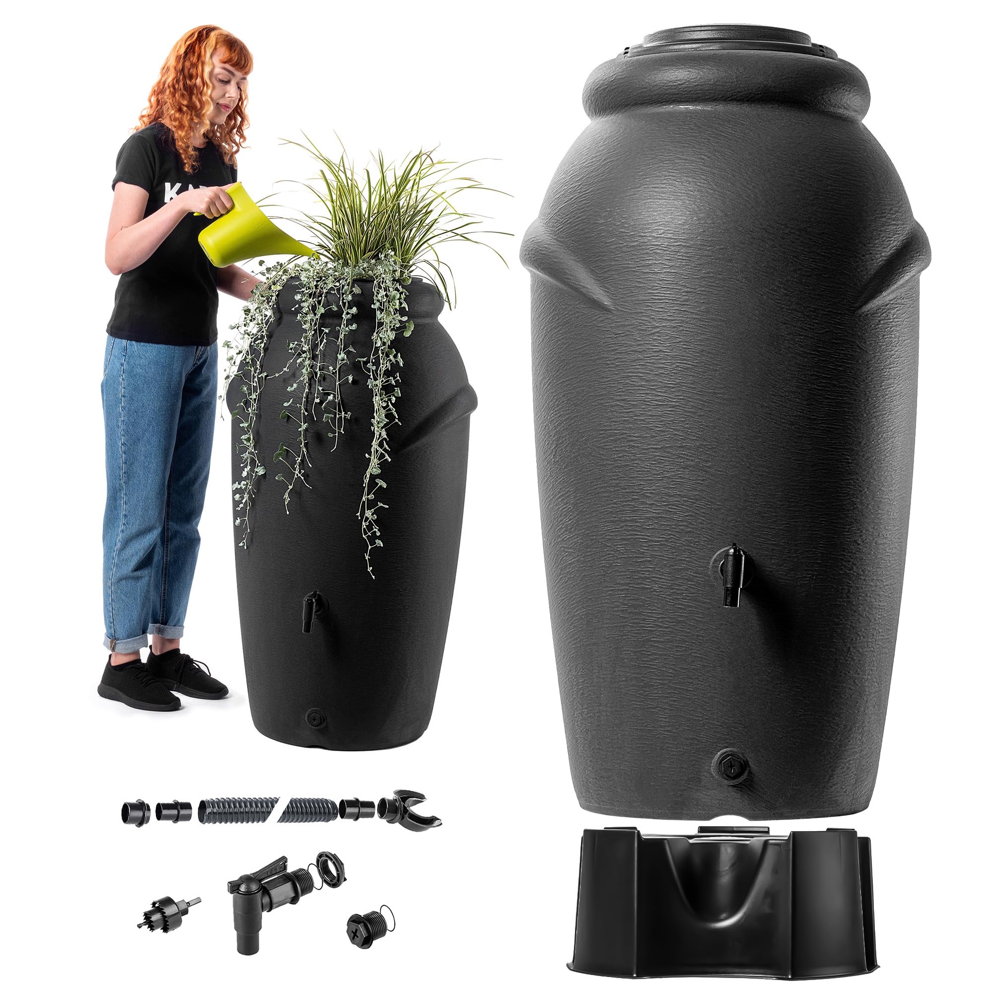 Récupérateur d'eau de pluie 210l KADAX avec socle stable et jardinière supérieure