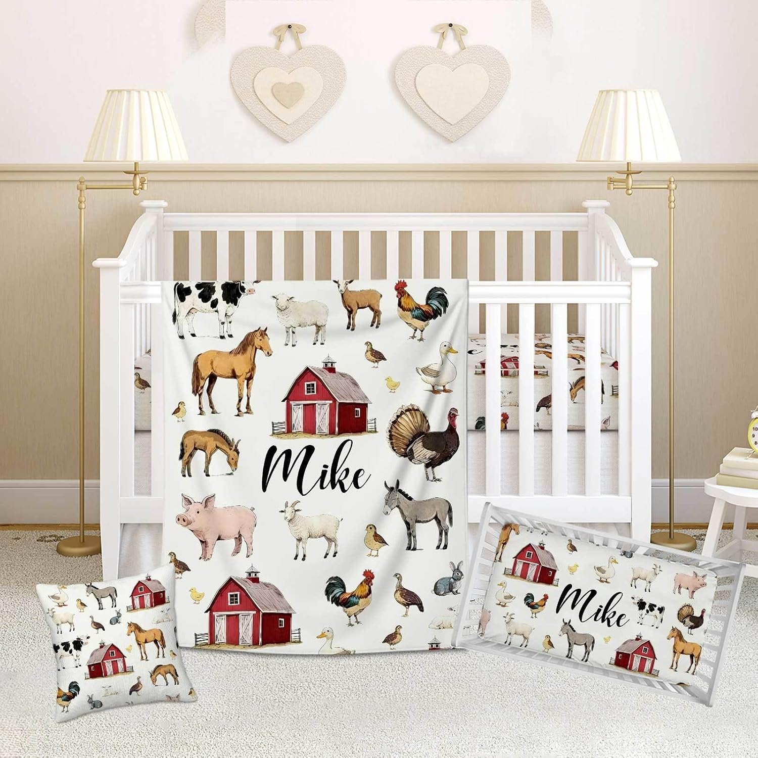 Personalized Baby Crib Bedding Set for Boys, Custom Name 3 Piece Sleeping Bear Nursery Bedding with Flannel Blanket, Fitted Crib Sheet & Pillowcase, Newborn Baby Gift