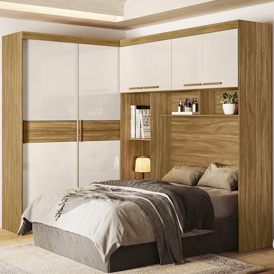 Guarda Roupa Modulado 4 Portas 2 Portas Deslizantes 5 Gavetas Florença Freijó/Off